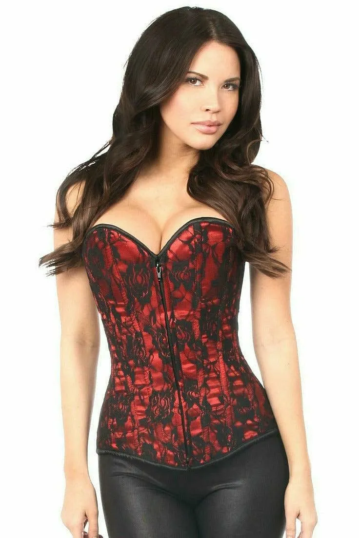 Sexy Red Lace Front Zipper Corset