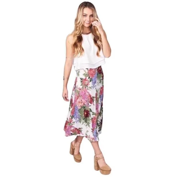Show Me Your Mumu Tea Party Midi Skirt Floral Green Pink SMYM Size Small Sz S