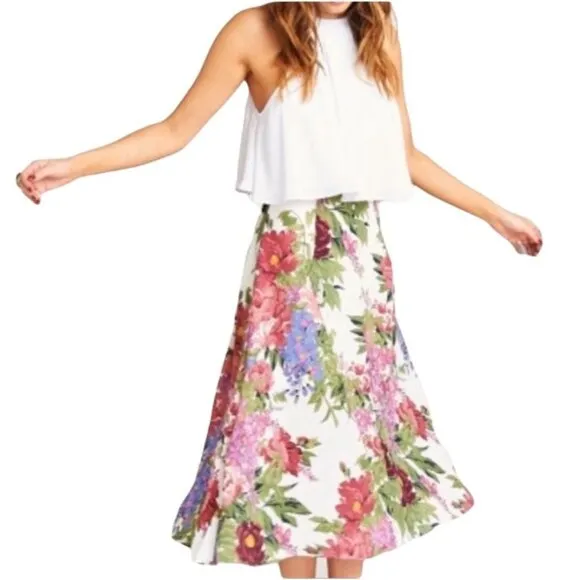Show Me Your Mumu Tea Party Midi Skirt Floral Green Pink SMYM Size Small Sz S