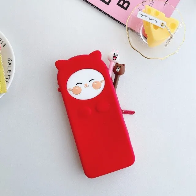 Silicone Cartoon Frog Pencil Case Stationery Kawaii Pencil Bag School Office Supplies Students Gifts Cosmetic Bags Mackup Cases