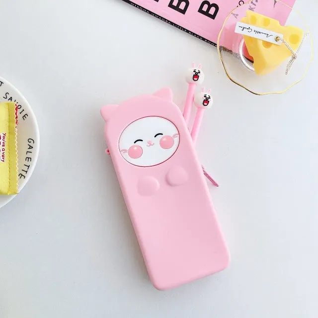 Silicone Cartoon Frog Pencil Case Stationery Kawaii Pencil Bag School Office Supplies Students Gifts Cosmetic Bags Mackup Cases