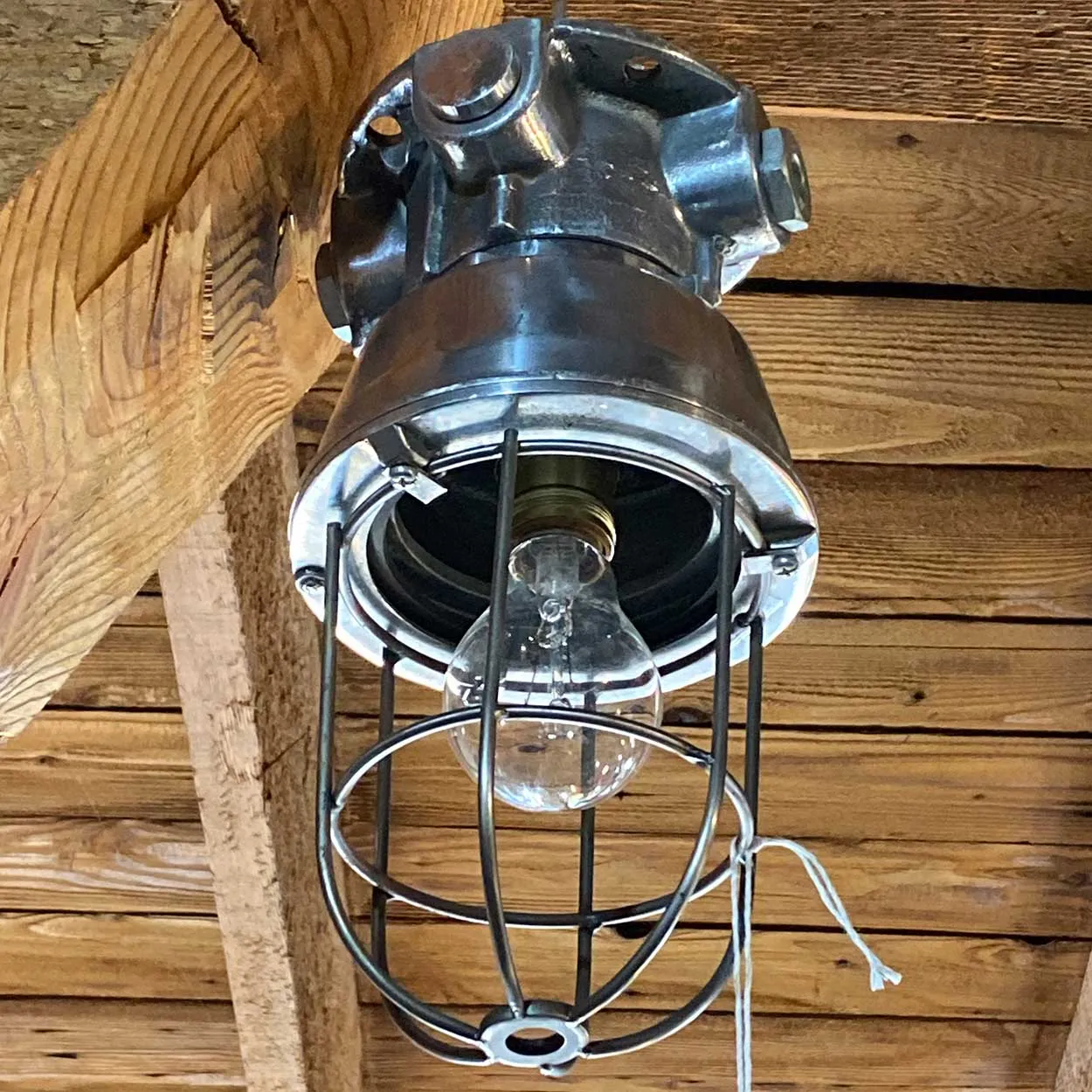 Small Vintage Style Industrial Aluminum Caged Ceiling Pendant Light