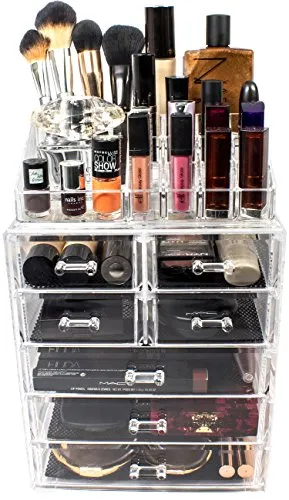 Sorbus Cosmetic Makeup and Jewelry Storage Case Display - Spacious Design - Great for Bathroom, Dresser, Vanity and Countertop (3 Large, 4 Small Drawers, Clear)