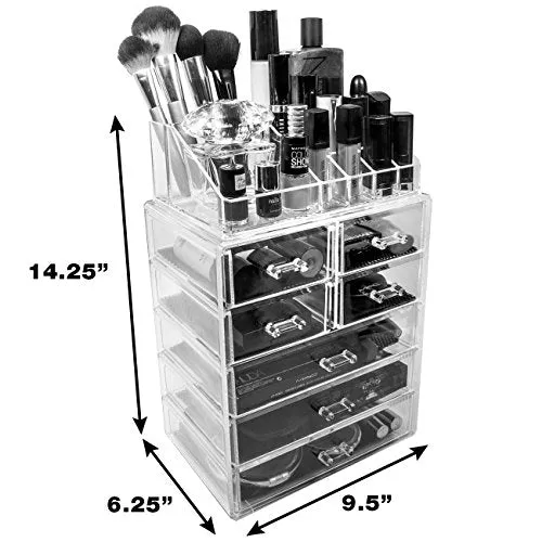 Sorbus Cosmetic Makeup and Jewelry Storage Case Display - Spacious Design - Great for Bathroom, Dresser, Vanity and Countertop (3 Large, 4 Small Drawers, Clear)