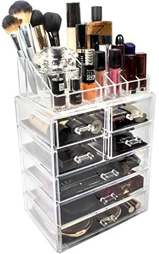Sorbus Cosmetic Makeup and Jewelry Storage Case Display - Spacious Design - Great for Bathroom, Dresser, Vanity and Countertop (3 Large, 4 Small Drawers, Clear)
