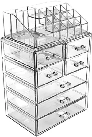Sorbus Cosmetic Makeup and Jewelry Storage Case Display - Spacious Design - Great for Bathroom, Dresser, Vanity and Countertop (3 Large, 4 Small Drawers, Clear)
