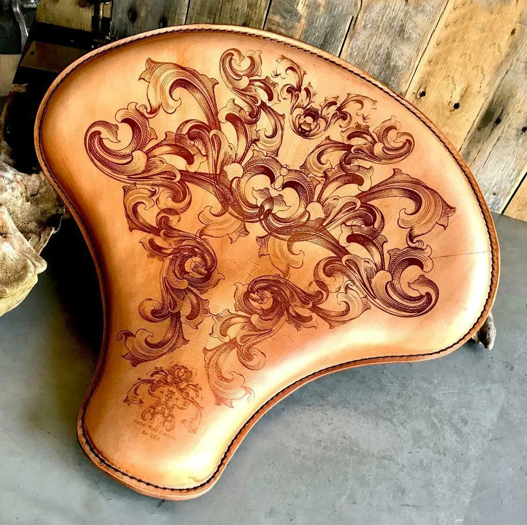 Spring Seat 15x14 Gun Tooled Leather Tractor Bobber Harley Softail Indian Scout