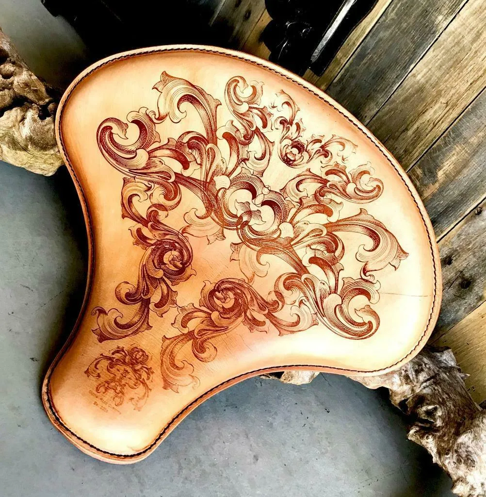 Spring Seat 15x14 Gun Tooled Leather Tractor Bobber Harley Softail Indian Scout