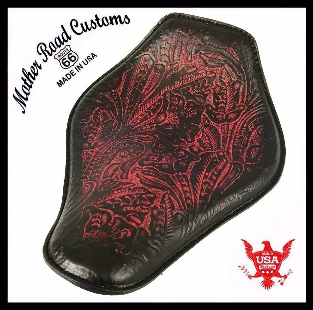 Spring Seat Chopper Bobber Harley Sportster Honda 10x13 Ant Red Tooled Snub Nose