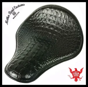Spring Seat Chopper Harley Sportster Dyna Honda 13x15" Black Alligator Leather
