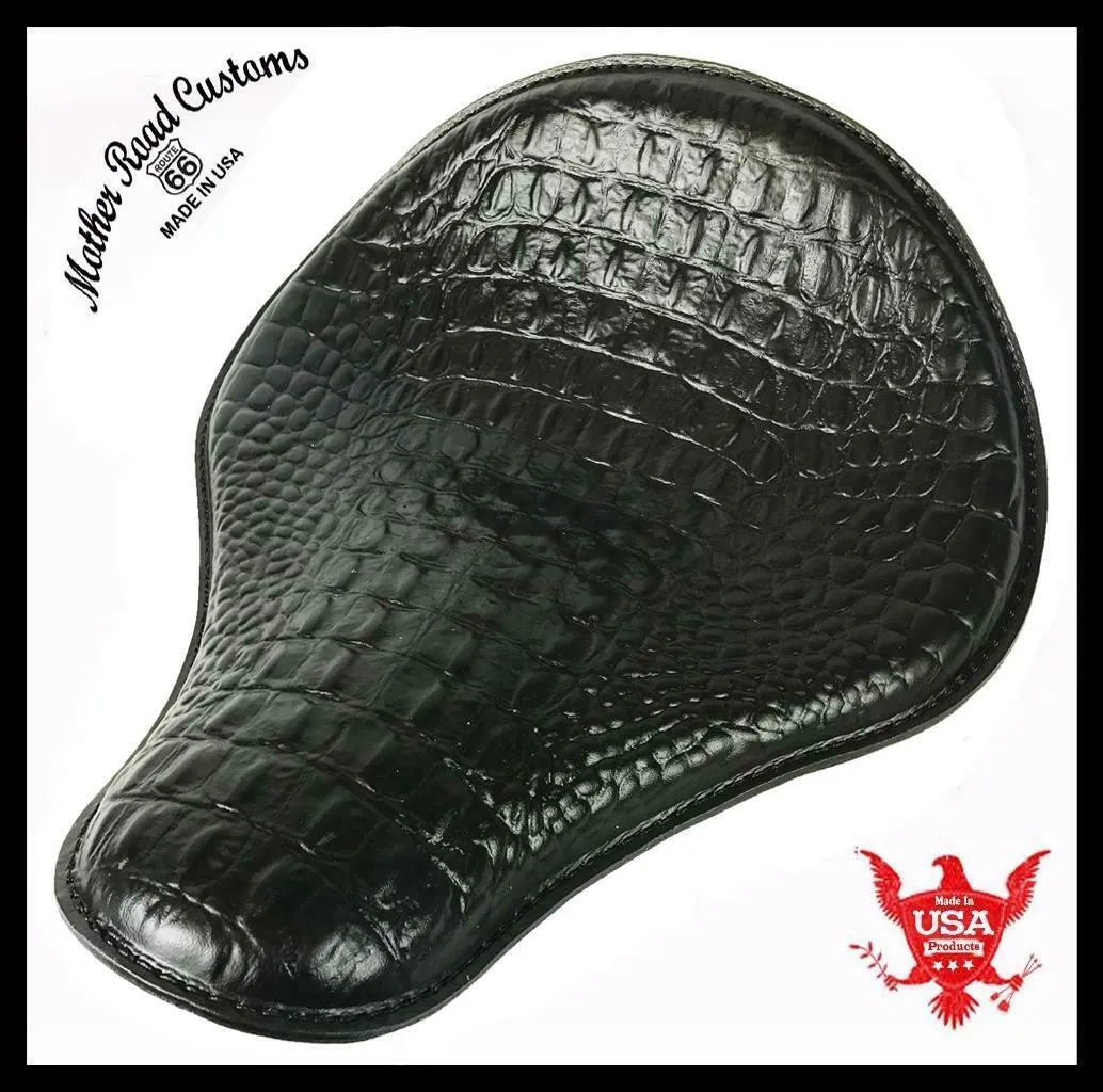 Spring Seat Chopper Harley Sportster Dyna Honda 13x15" Black Alligator Leather