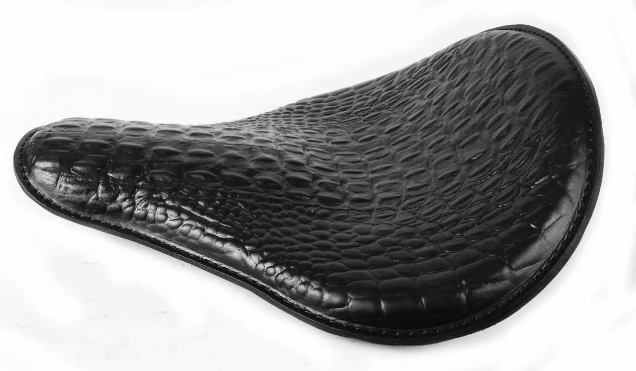 Spring Seat Chopper Harley Sportster Dyna Honda 13x15" Black Alligator Leather