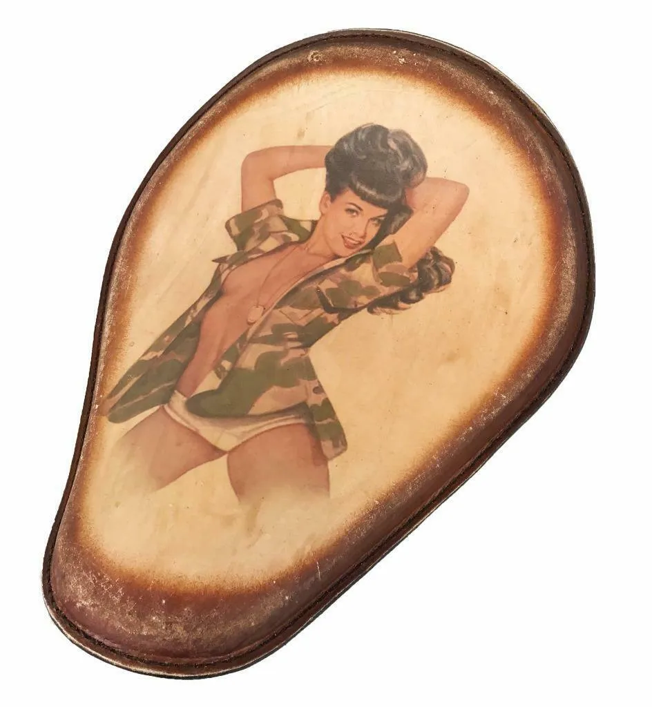 Spring Seat Leather Harley Sportster Chopper Bobber Honda 11x14 Betty Di Tattoo