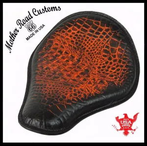 Spring Solo Seat Chopper Bobber Harley Sportste 13x15" Ant Orange Gator Leather