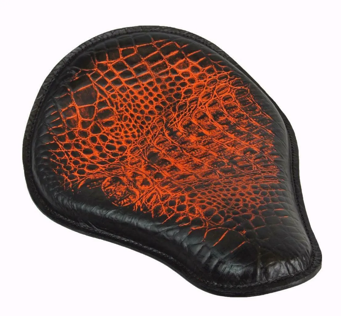 Spring Solo Seat Chopper Bobber Harley Sportste 13x15" Ant Orange Gator Leather