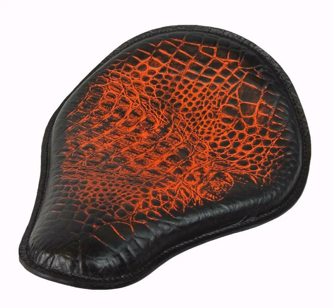 Spring Solo Seat Chopper Bobber Harley Sportste 13x15" Ant Orange Gator Leather