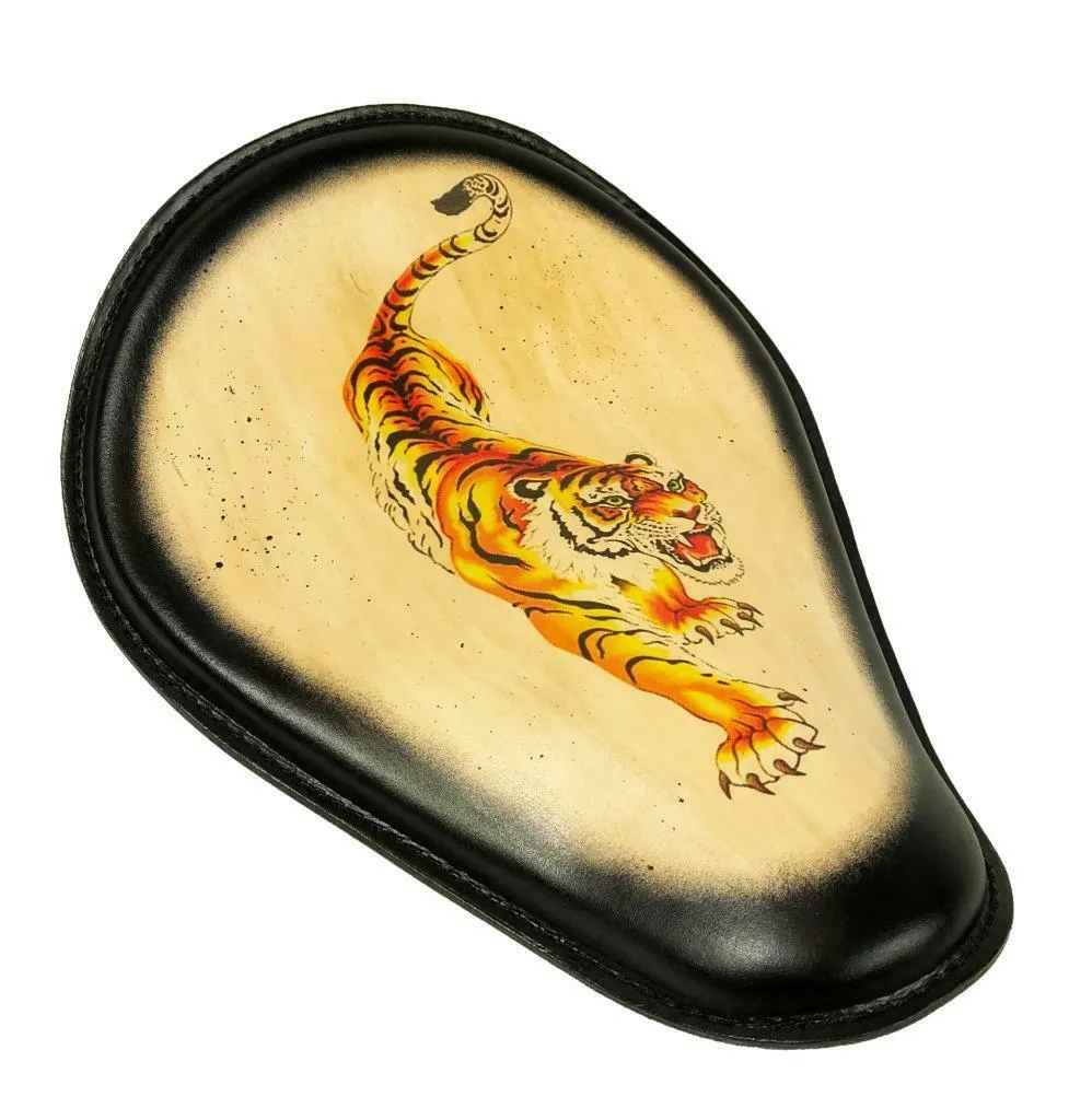Spring Solo Seat Chopper Harley Sportster  10x13 Tiger Tattoo Blk Bobber Frame