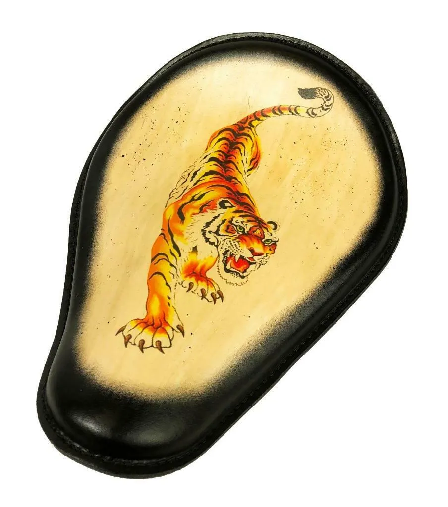 Spring Solo Seat Chopper Harley Sportster  10x13 Tiger Tattoo Blk Bobber Frame