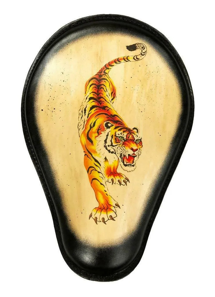 Spring Solo Seat Chopper Harley Sportster  10x13 Tiger Tattoo Blk Bobber Frame