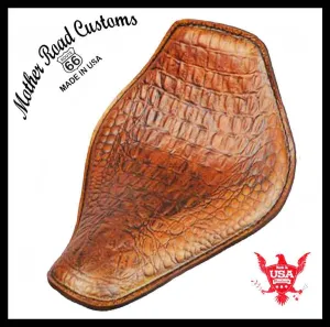 Spring Solo Seat Chopper Harley Sportster 11x14 Snub Nose Tobacco Brn Alligator
