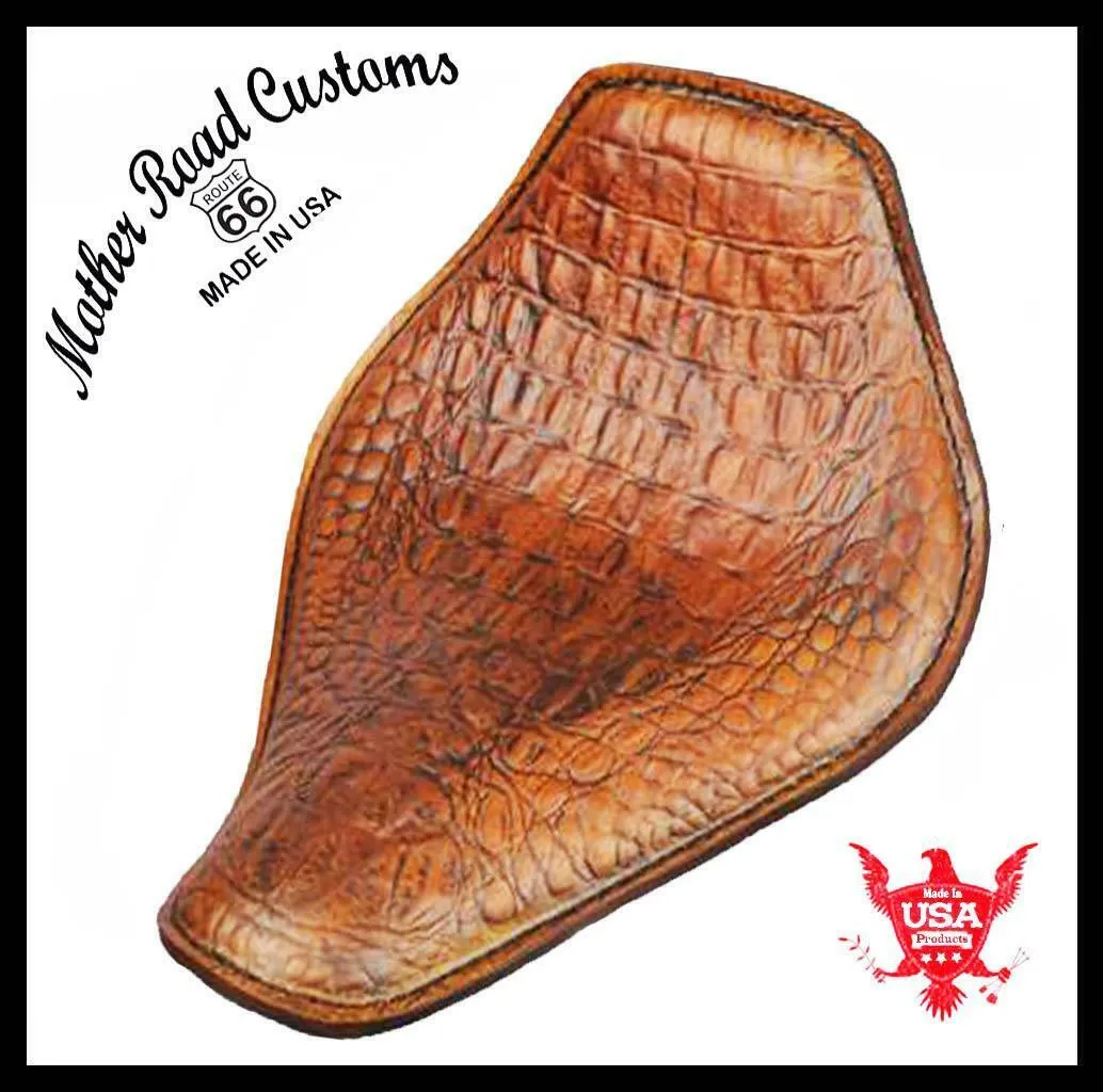 Spring Solo Seat Chopper Harley Sportster 11x14 Snub Nose Tobacco Brn Alligator