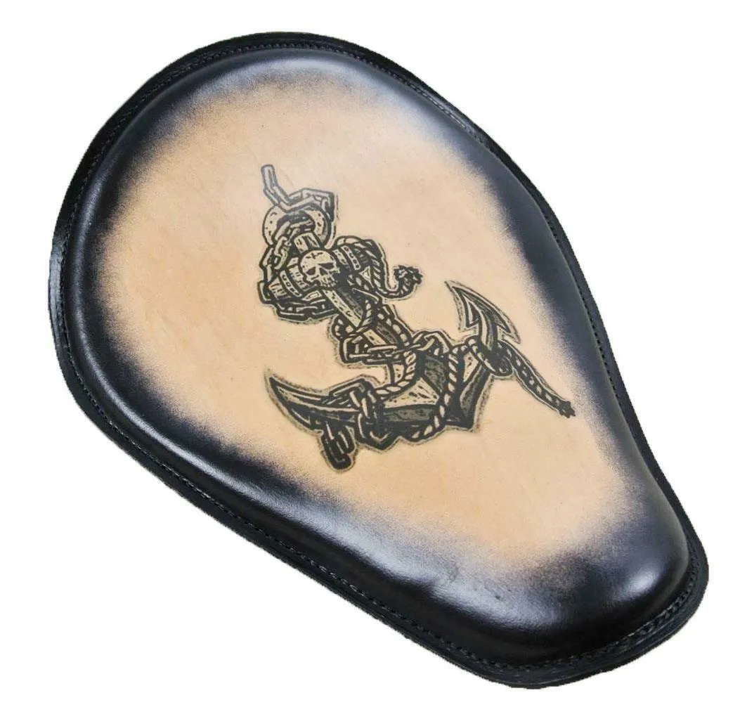 Spring Solo Seat Chopper Harley Sportster Pirate Anchor Tattoo Blk Frame USA