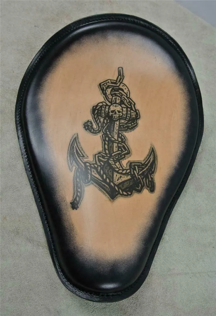 Spring Solo Seat Chopper Harley Sportster Pirate Anchor Tattoo Blk Frame USA