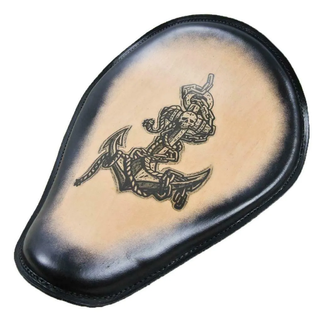 Spring Solo Seat Chopper Harley Sportster Pirate Anchor Tattoo Blk Frame USA