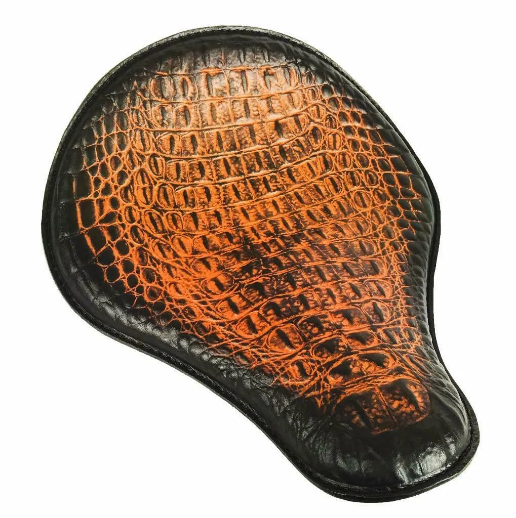 Spring Solo Seat Harley Sportster Bobber Chopper 12x13" Ant Brn Alligator Dyna