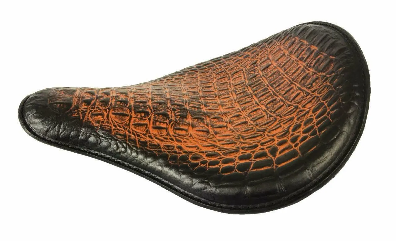 Spring Solo Seat Harley Sportster Bobber Chopper 12x13" Ant Brn Alligator Dyna