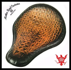 Spring Solo Seat Harley Sportster Bobber Chopper 12x13" Ant Brn Alligator Dyna