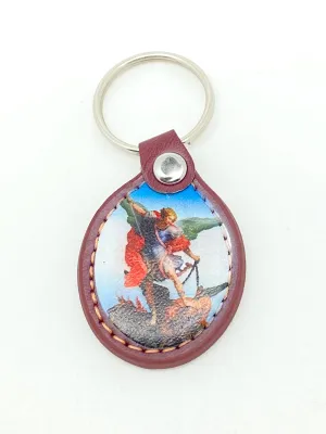 St. Michael Leather Keychain