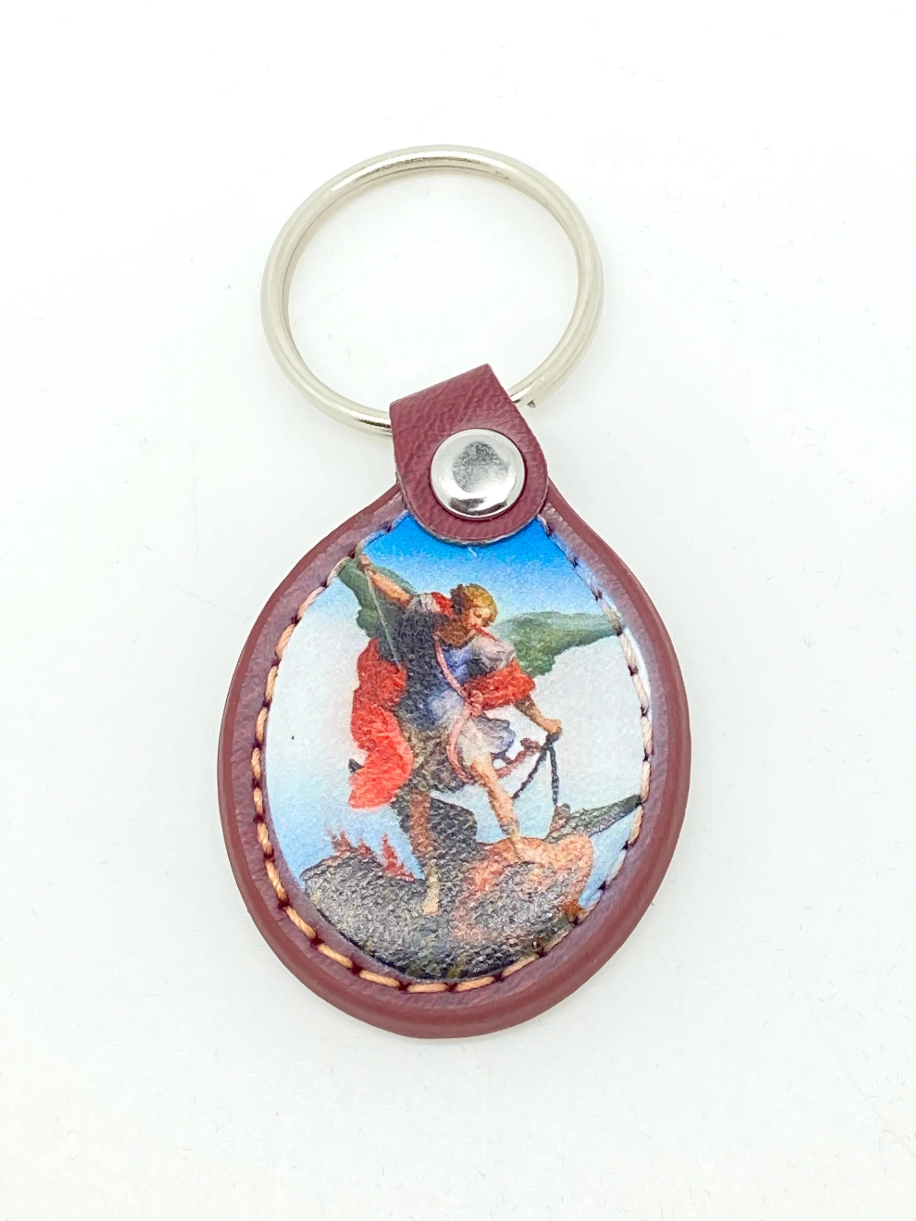 St. Michael Leather Keychain