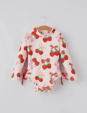 Strawberry Ruffle Bum Swimsuit: Pink Mix