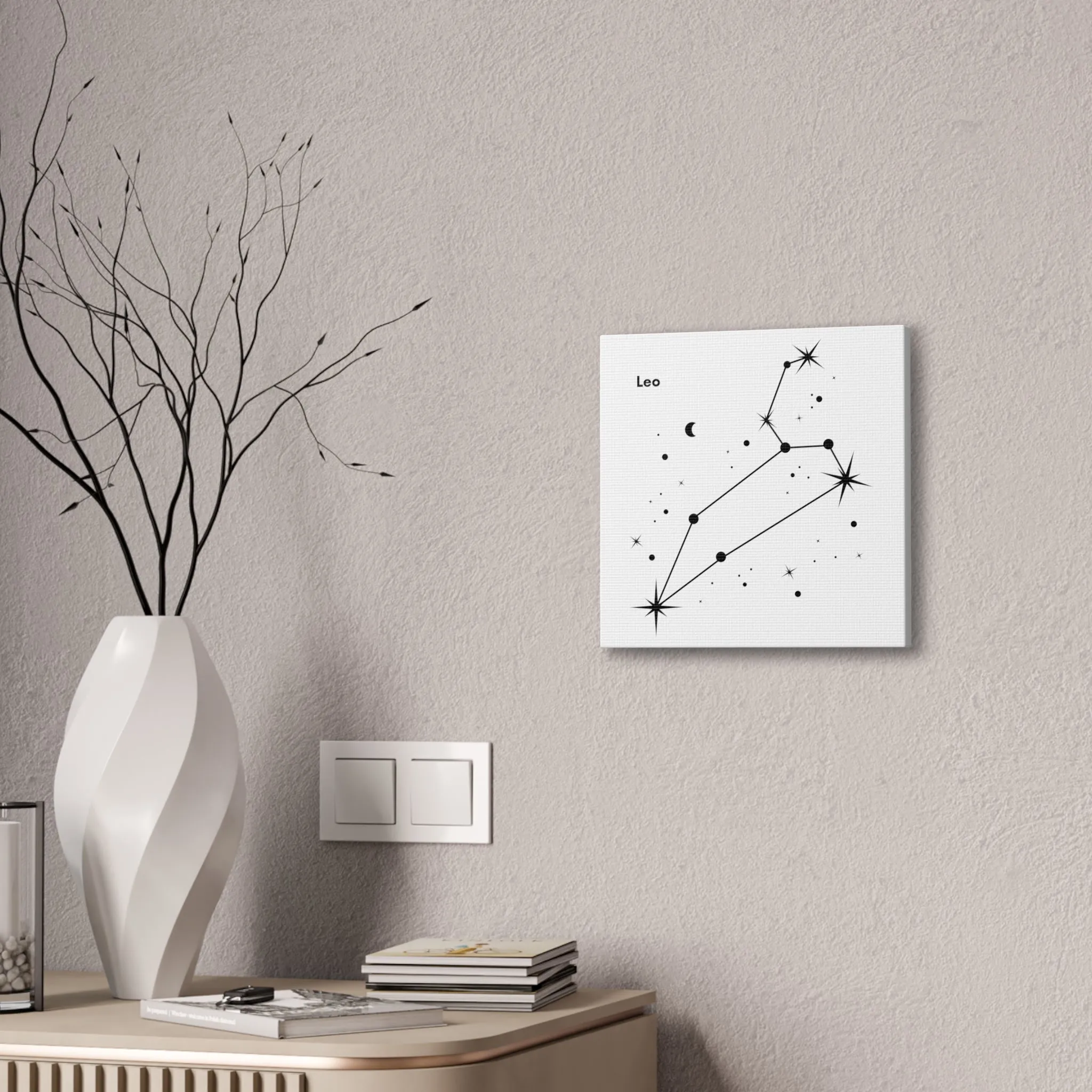 Stunning Black and White Leo Sign Wall Hanging - Square Canvas Art Perfect for Modern Home Decor