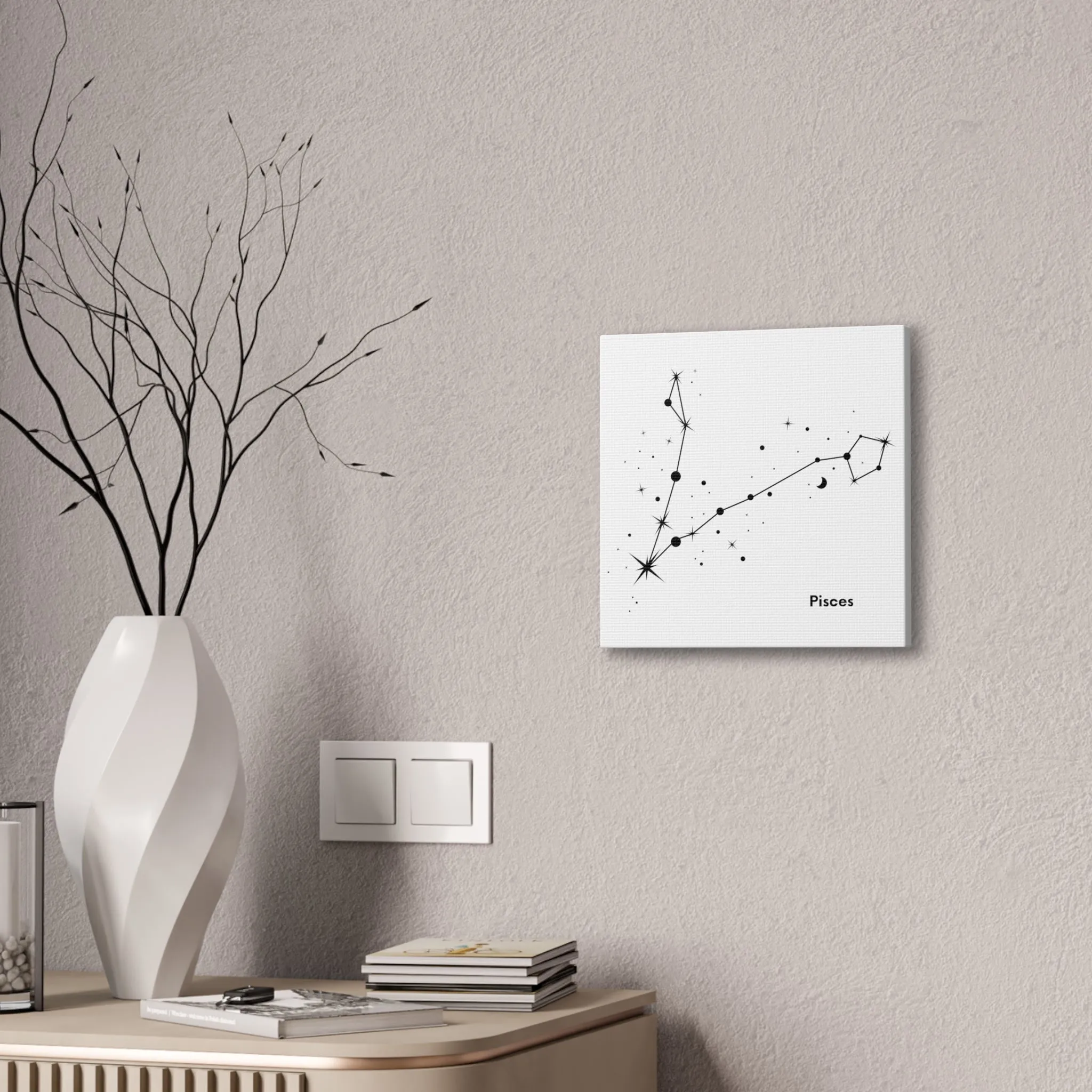 Stunning Black and White Pisces Signs Wall Hanging - Square Canvas Art Perfect for Modern Home Decor