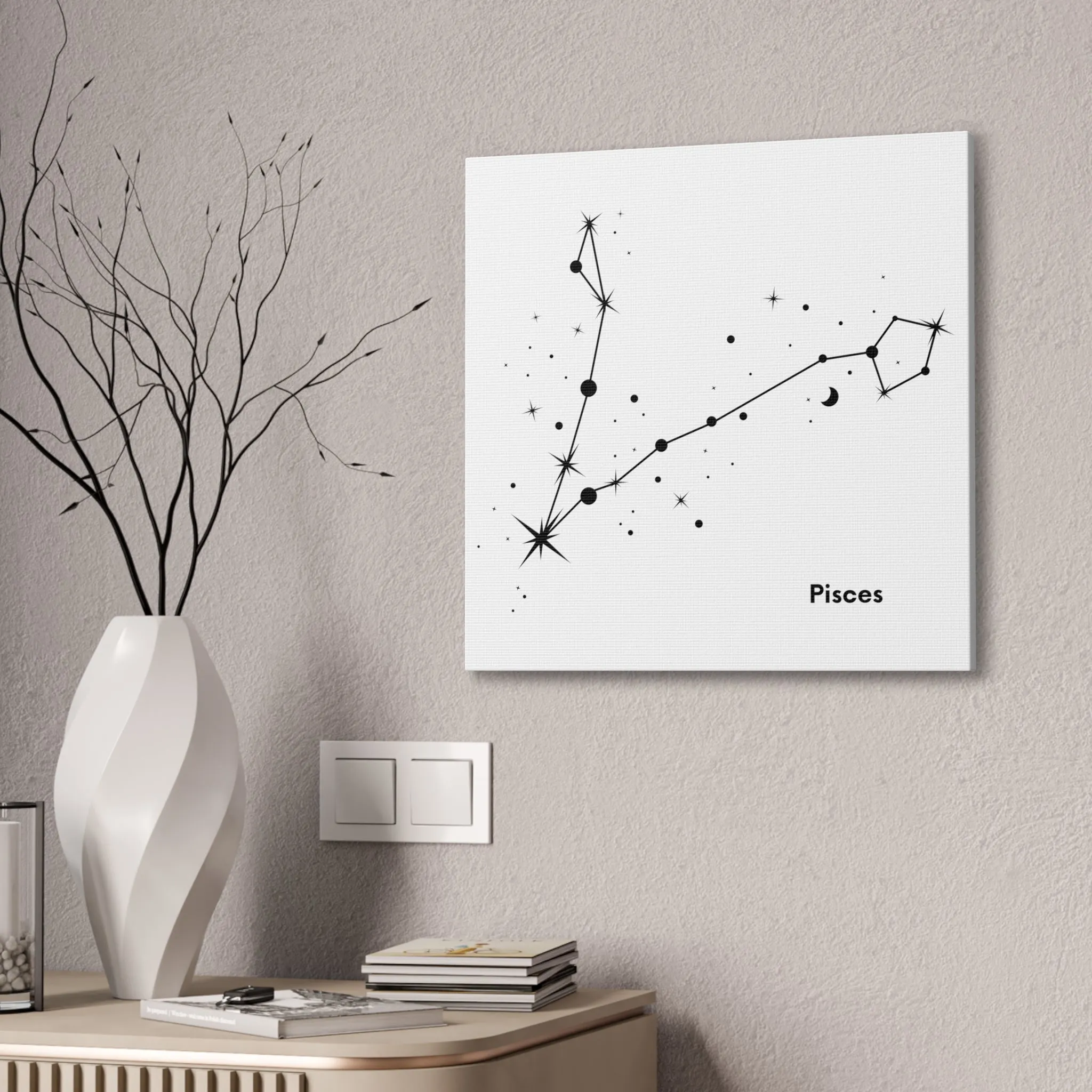 Stunning Black and White Pisces Signs Wall Hanging - Square Canvas Art Perfect for Modern Home Decor