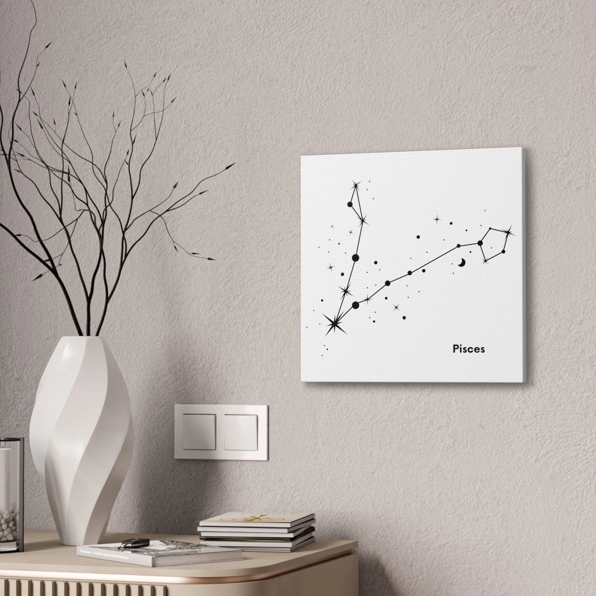 Stunning Black and White Pisces Signs Wall Hanging - Square Canvas Art Perfect for Modern Home Decor
