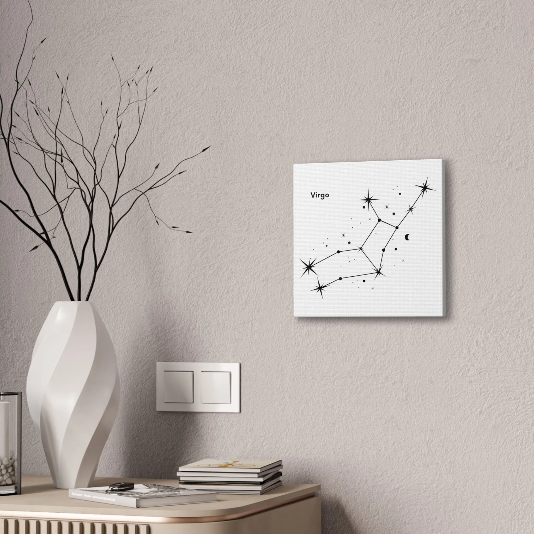 Stunning Black and White Virgo Sign Wall Hanging - Square Canvas Art Perfect for Modern Home Decor