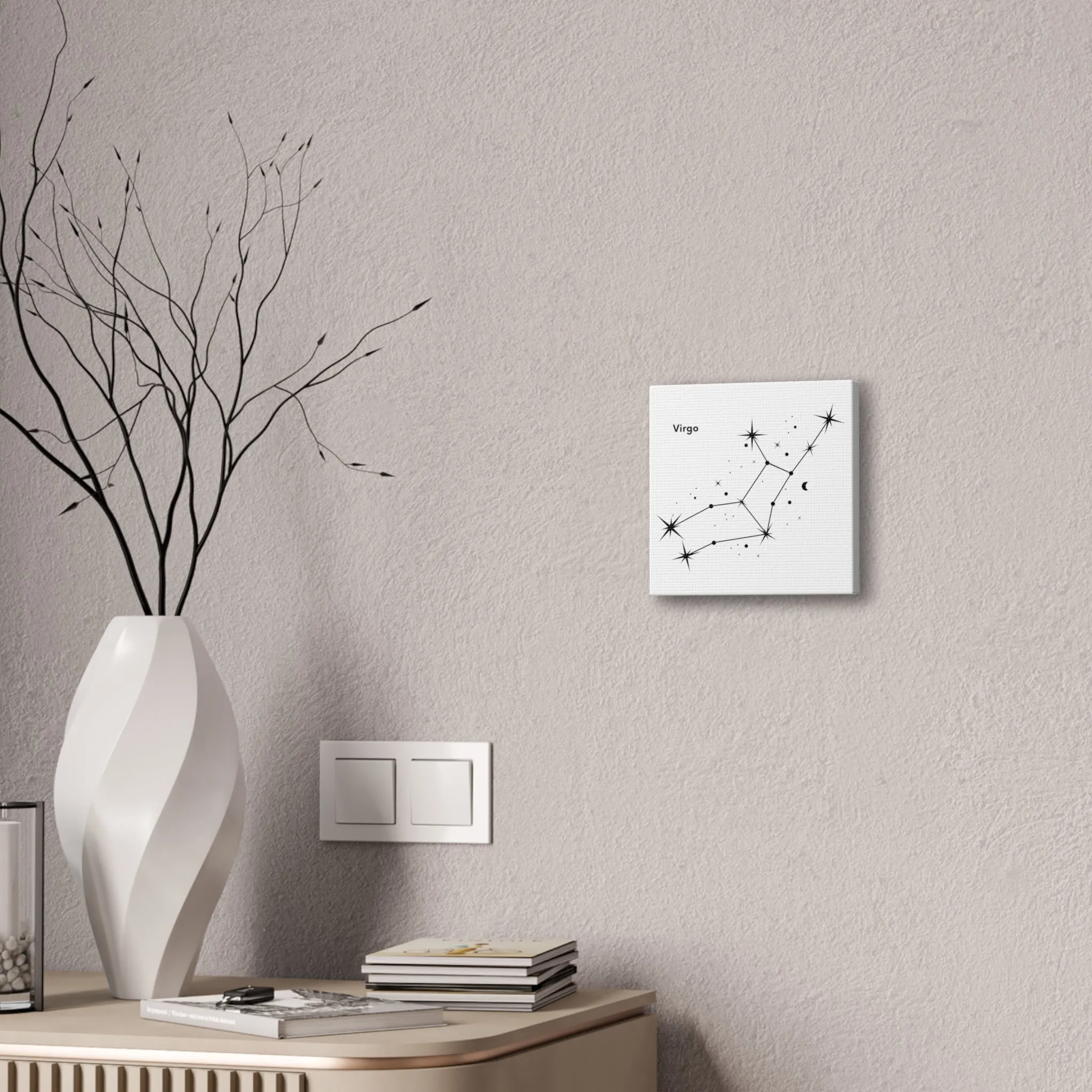 Stunning Black and White Virgo Sign Wall Hanging - Square Canvas Art Perfect for Modern Home Decor