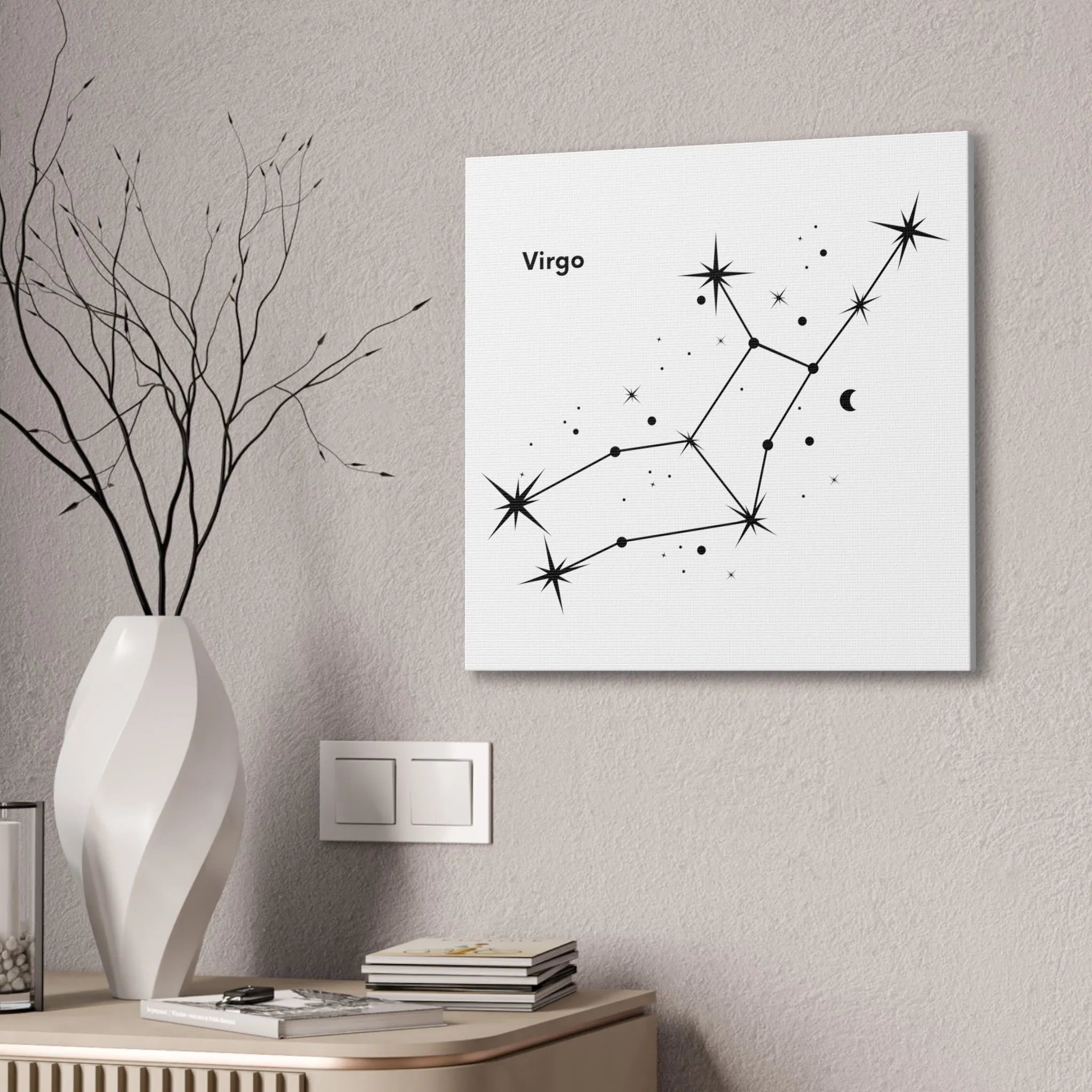 Stunning Black and White Virgo Sign Wall Hanging - Square Canvas Art Perfect for Modern Home Decor