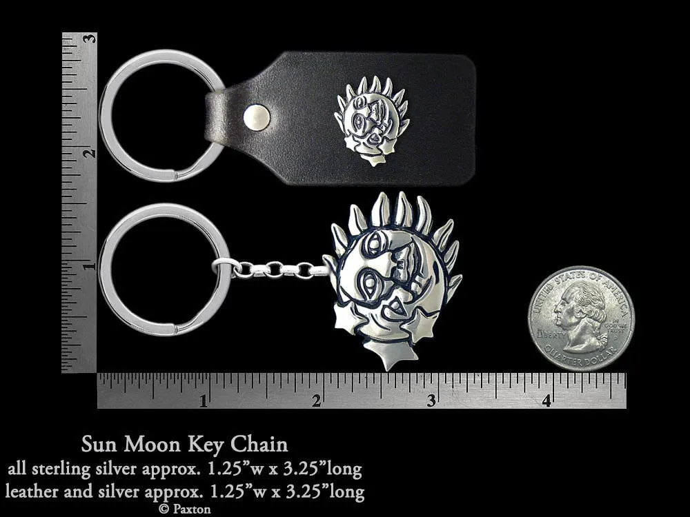 Sun Moon Key Chain / Key Ring Sterling Silver