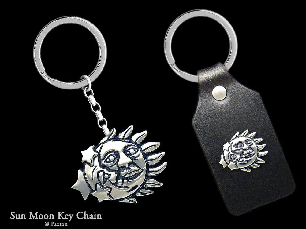Sun Moon Key Chain / Key Ring Sterling Silver