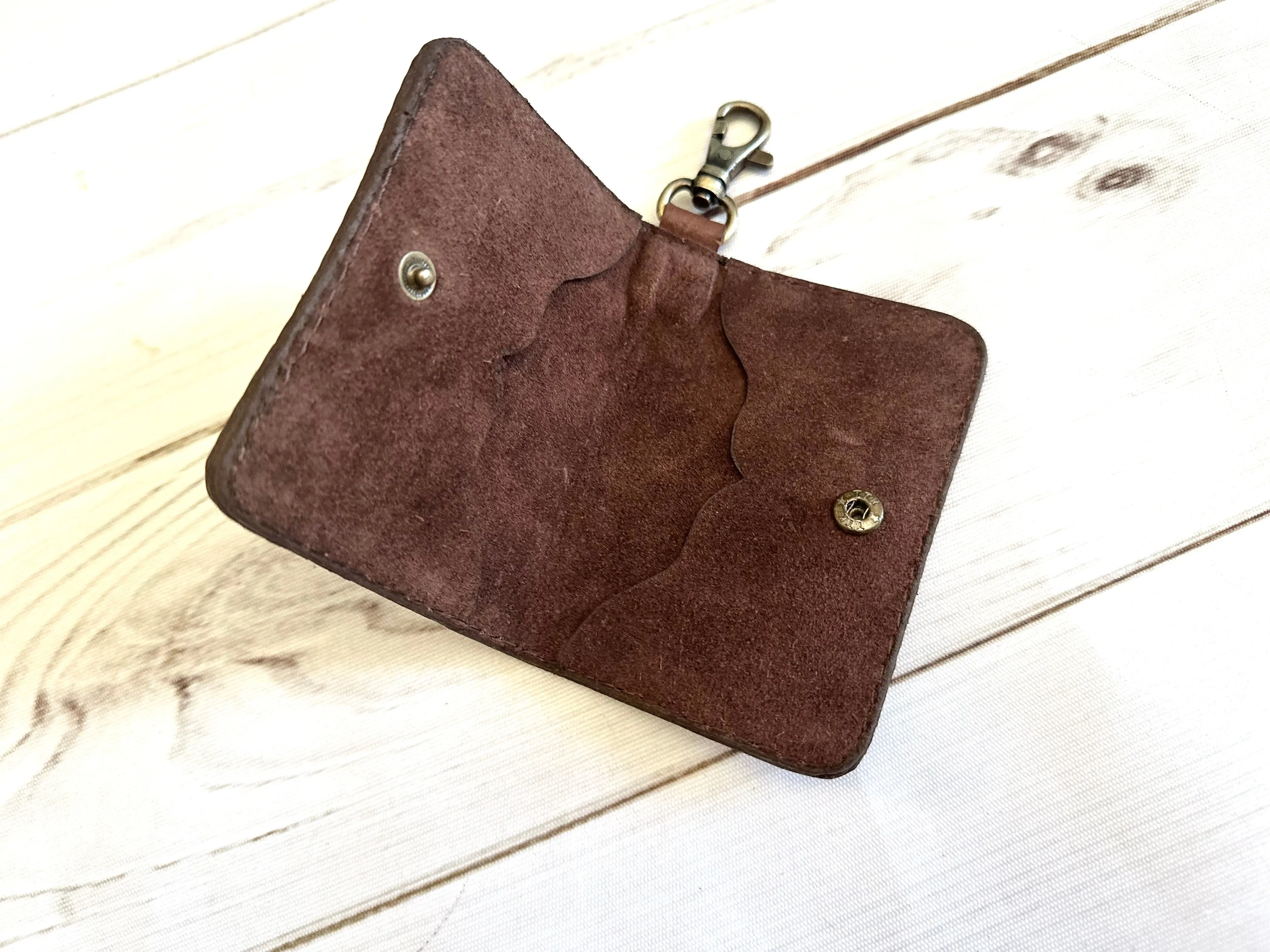 Sunflower Buckstitch Leather Card Holder Keychain