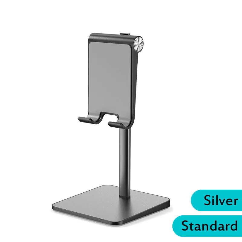 Telescopic Desk Mobile Phone Holder Stand for IPhone IPad Adjustable Metal Desktop Tablet Holder Silver-Standard Edition