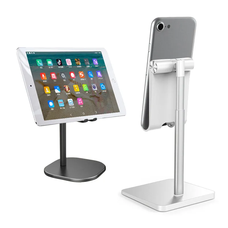 Telescopic Desk Mobile Phone Holder Stand for IPhone IPad Adjustable Metal Desktop Tablet Holder Silver-Standard Edition