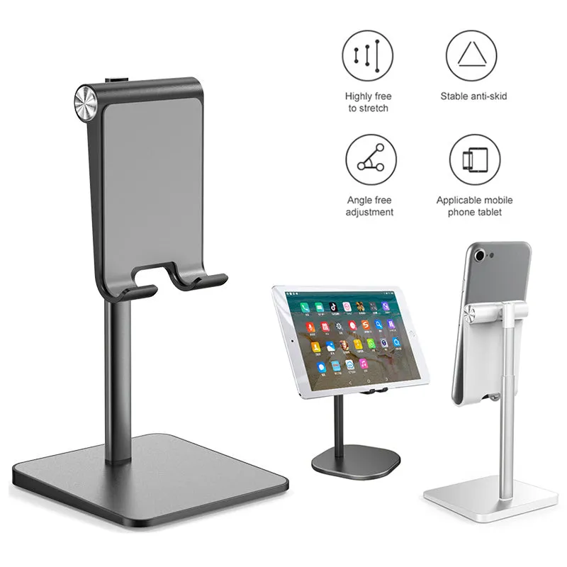 Telescopic Desk Mobile Phone Holder Stand for IPhone IPad Adjustable Metal Desktop Tablet Holder Silver-Standard Edition
