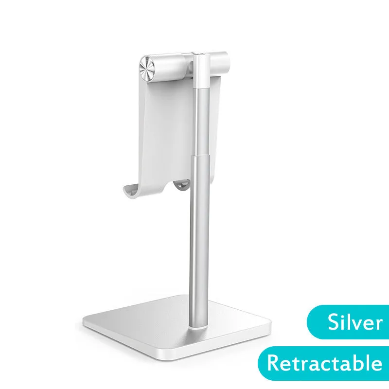 Telescopic Desk Mobile Phone Holder Stand for IPhone IPad Adjustable Metal Desktop Tablet Holder Silver-Standard Edition