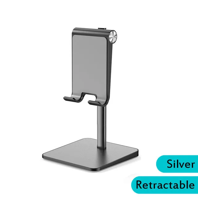 Telescopic Desk Mobile Phone Holder Stand for IPhone IPad Adjustable Metal Desktop Tablet Holder Silver-Standard Edition