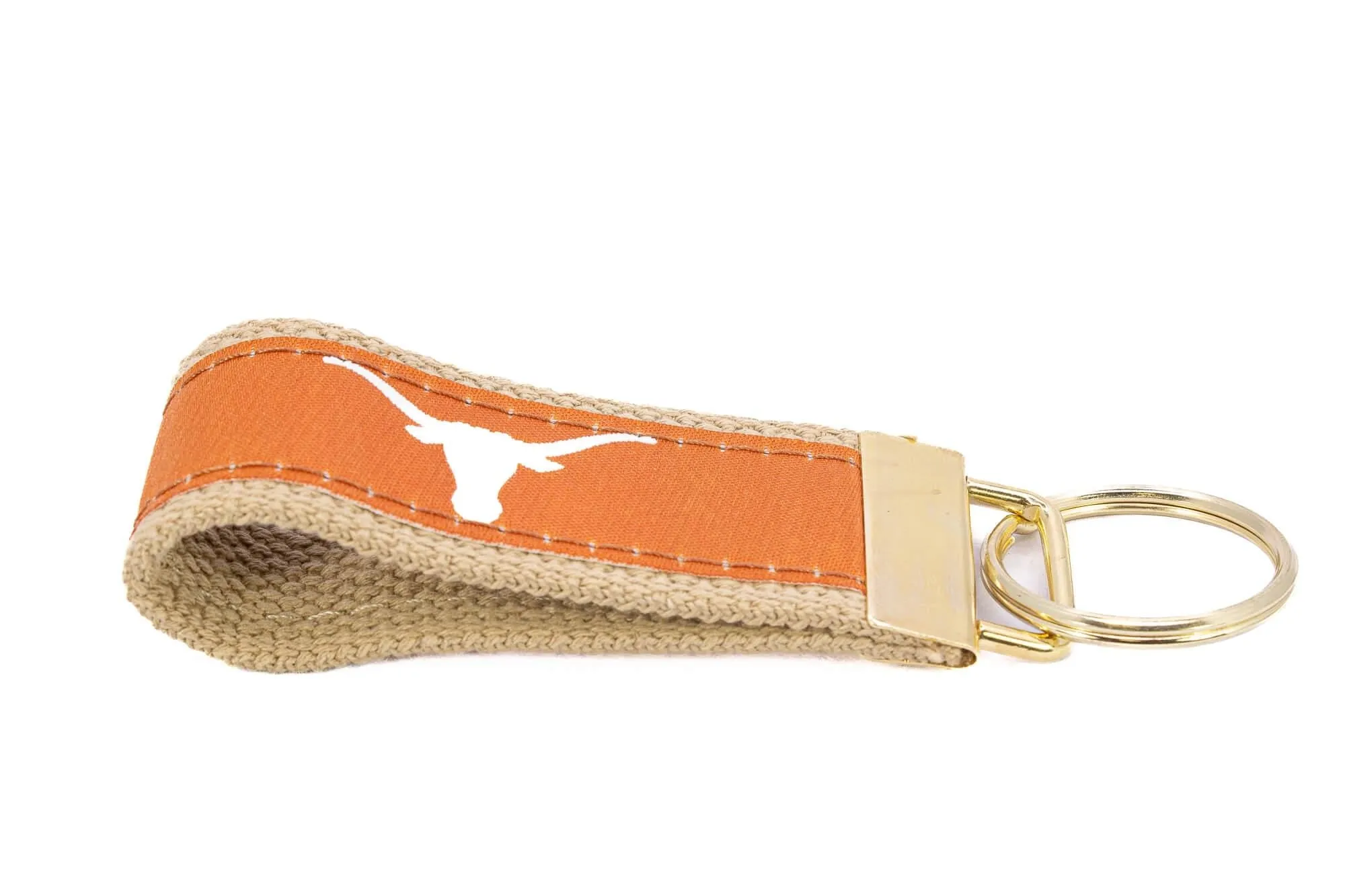 Texas Longhorns Collegiate Woven Ribbon Key Chain. University of Texas Key Fob. UT Longhorns Gift. Hook 'Em Merch. Brass Clasp and O-Ring.